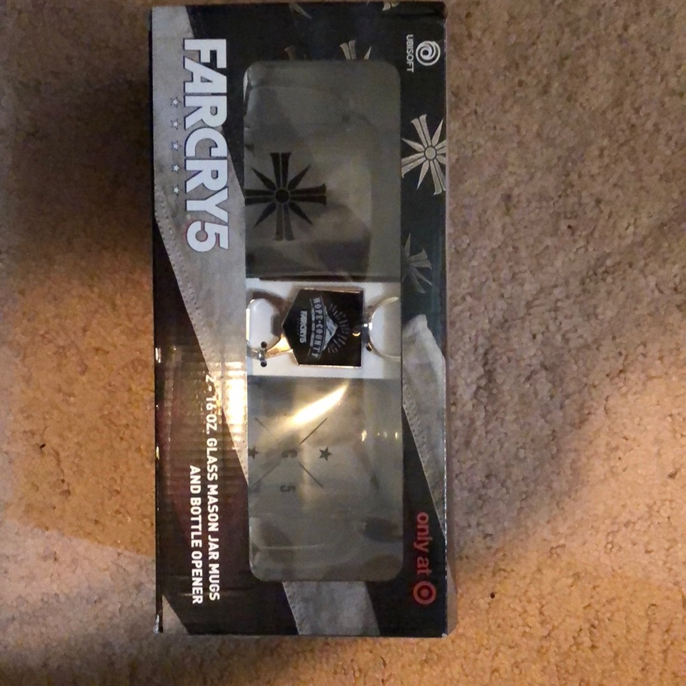 FarCry 5 glass mason jar mugs and bottle opener